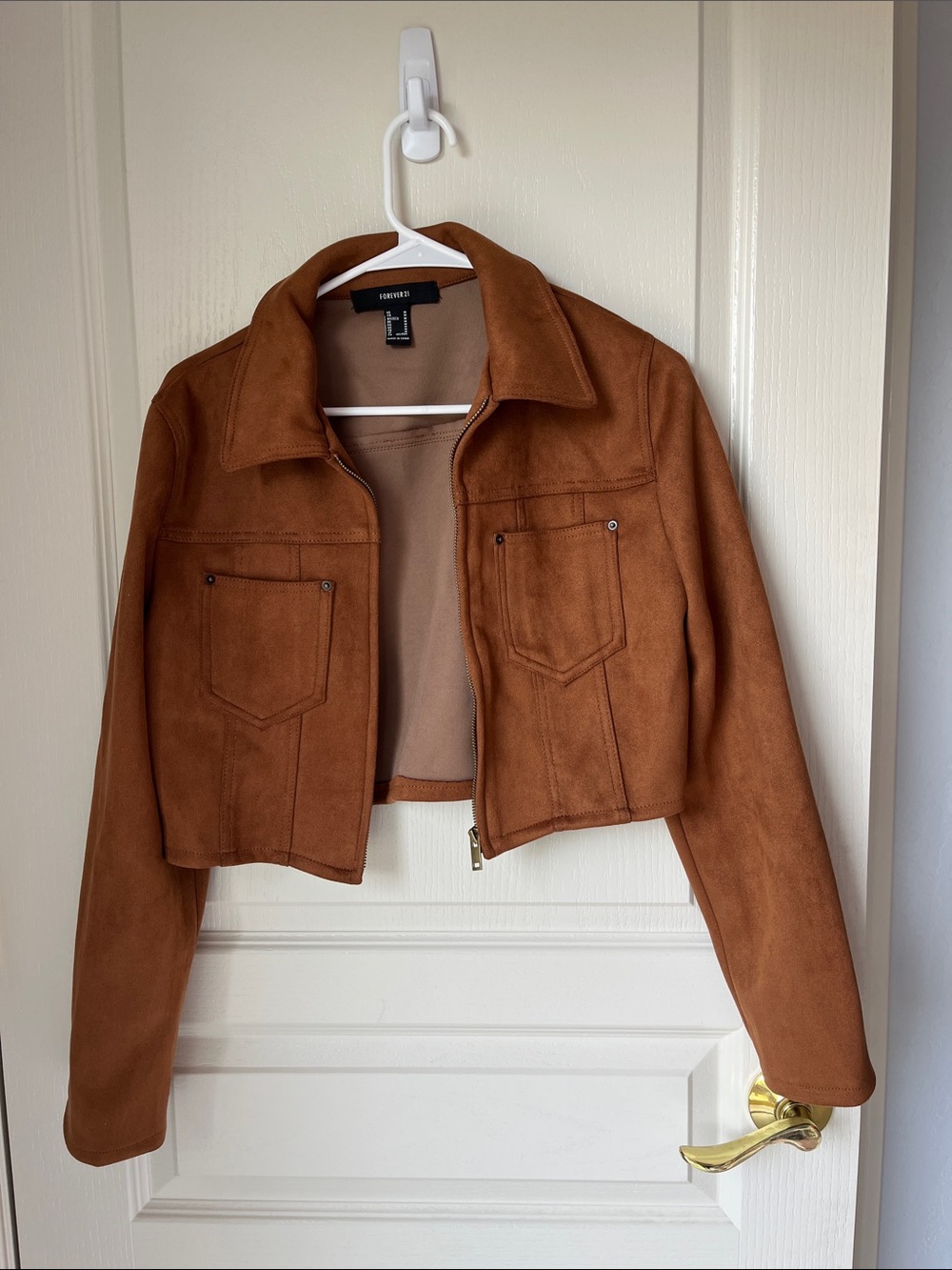 Forever 21 Cropped Suede-Look Rust Brown Jean Jacket Never Worn!